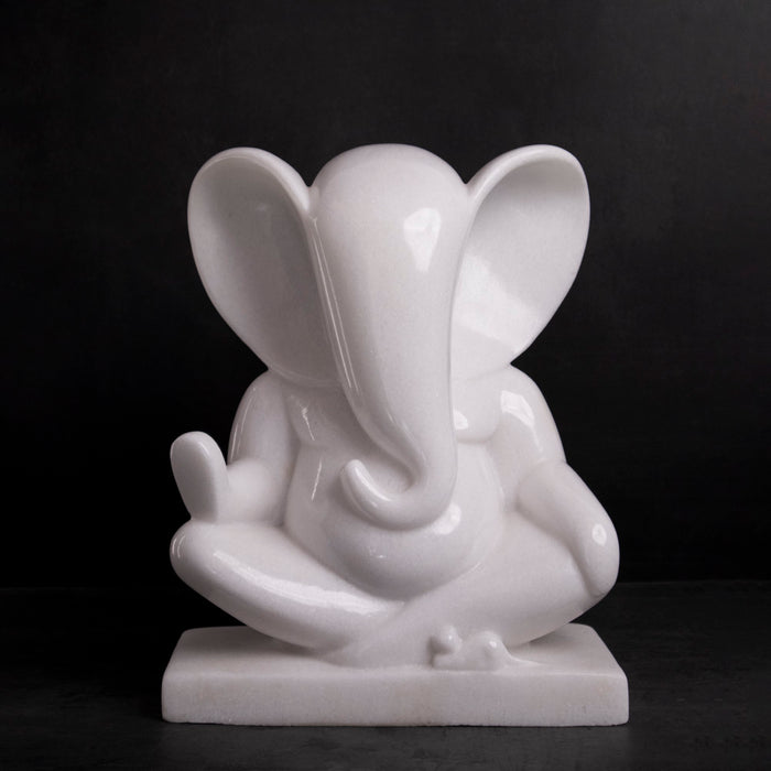 Lord Ganesh, Modern Art White Marble Statue - Handicraft Bazaar