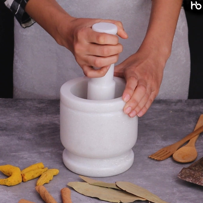 Mortar and Pestle, Imam Dasta White Marble - Handicraft Bazaar