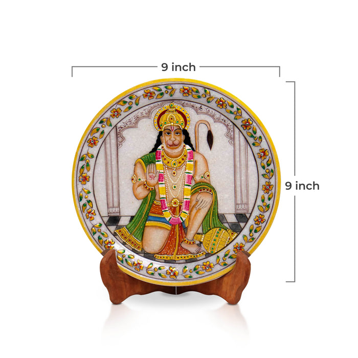Lord Hanuman, Gold Leaf 9 Inch Marble Decorative Plate - Handicraft Bazaar