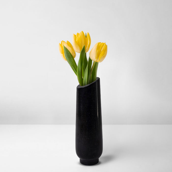 Marble Flower Vase, Black - Handicraft Bazaar