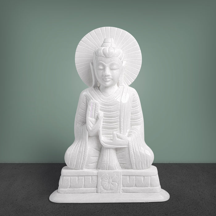 Meditating Buddha, White Marble Statue - Handicraft Bazaar