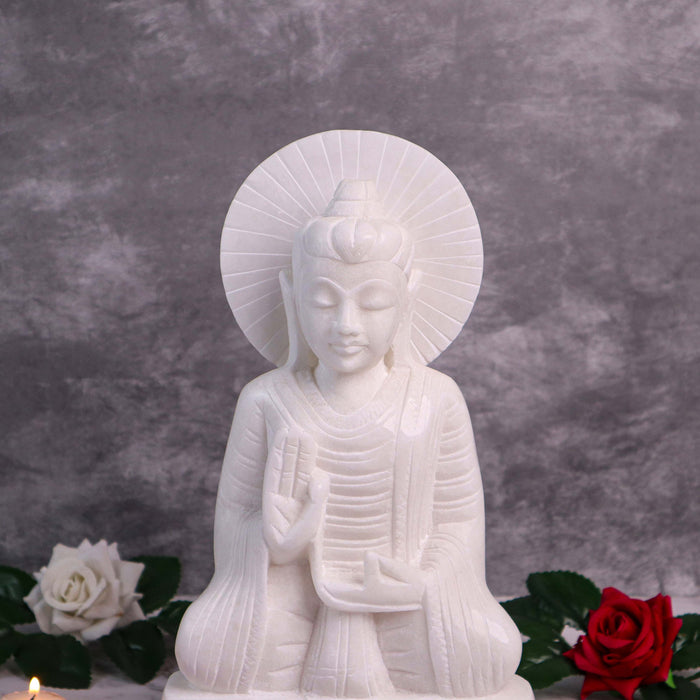 Meditating Buddha, White Marble Statue - Handicraft Bazaar