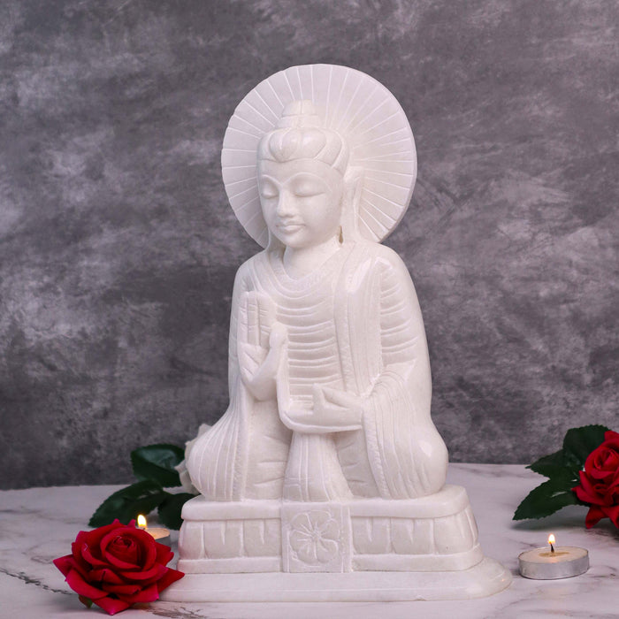 Meditating Buddha, White Marble Statue - Handicraft Bazaar