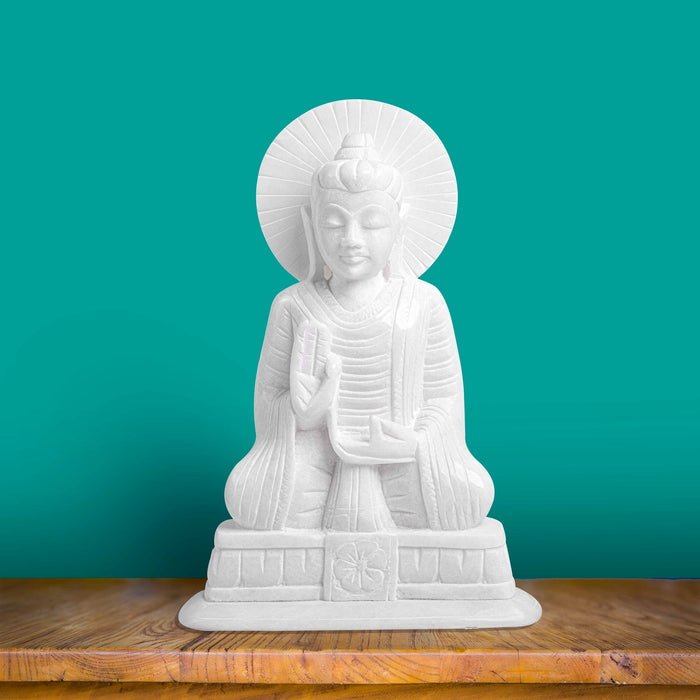 Meditating Buddha, White Marble Statue - Handicraft Bazaar