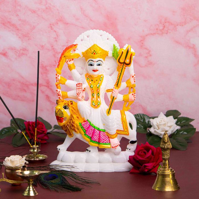 Goddess Maa Durga, White Marble Statue - Handicraft Bazaar
