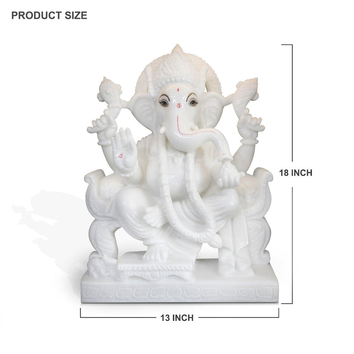 Lord Ganesh, 18 Inch, White Marble Statue - Handicraft Bazaar