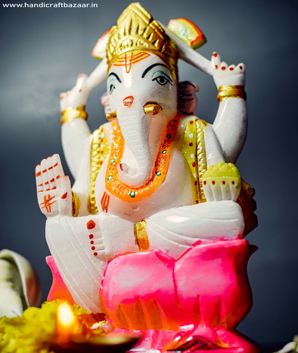 Lord Ganesh White Marble Statue - Handicraft Bazaar