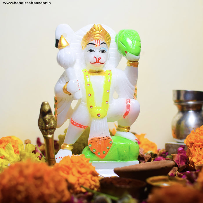 Lord Hanuman, White Marble Statue - Handicraft Bazaar