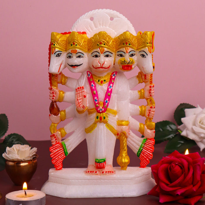 Panchmukhi Hanuman, White Marble Statue - Hadnicraft Bazaar