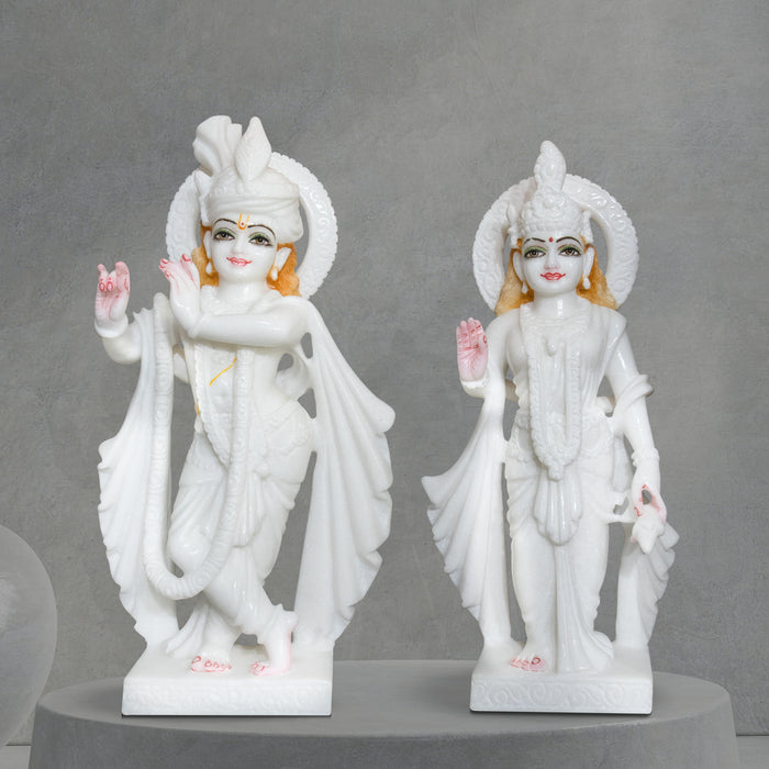 Radha Krishna, 18 Inch, White Marble Statue - Handicraft Bazaar