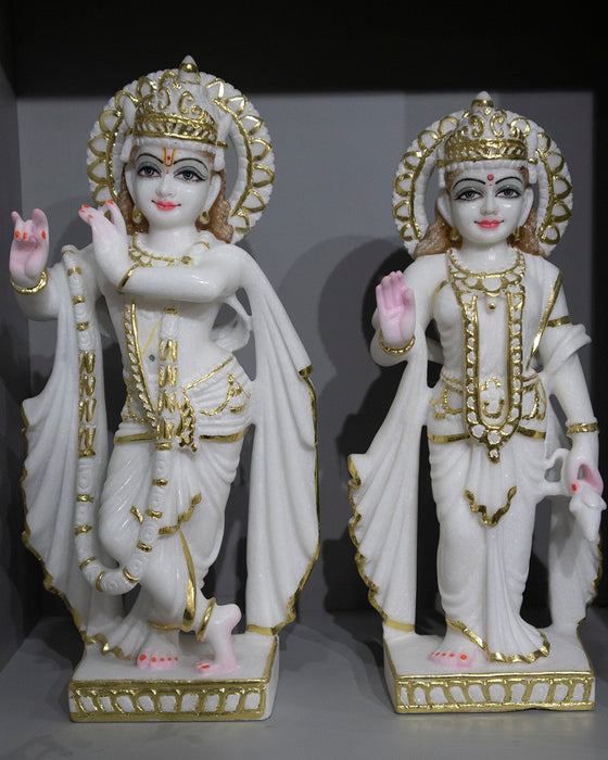 Radha Krishna, 18 Inch, White Marble Statue - Handicraft Bazaar