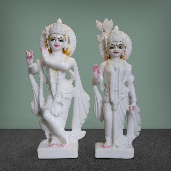 Radha Krishna, 15 Inch, White Marble Statue - Handicraft Bazaar