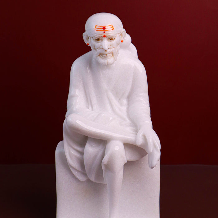 Sai Baba, 9 Inches, White Marble Statue - Handicraft Bazaar