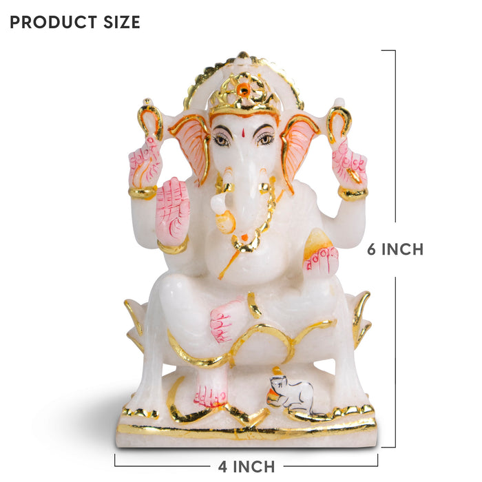 Lord Ganesh, 6 Inches, White Marble Murti - Handicraft Bazaar