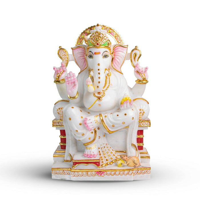 Lord Ganesh, 15 Inch, White Marble Statue - Handicraft Bazaar