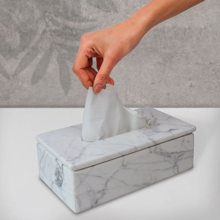 Marble Tissue Box (Statuario) - Handicraft Bazaar