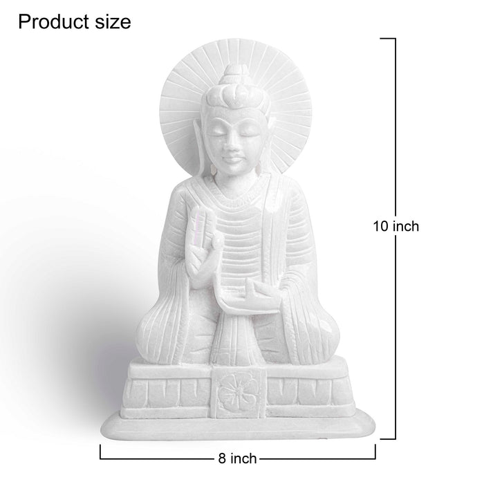 Meditating Buddha, White Marble Statue - Handicraft Bazaar