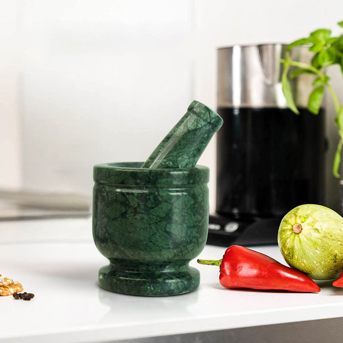 Mortar and Pestle, Green Marble - Handicraft Bazaar