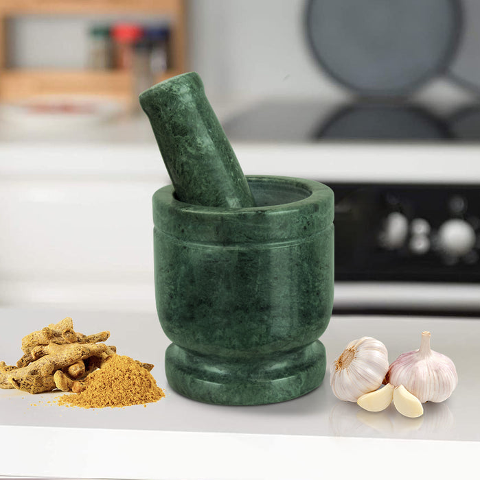 Mortar and Pestle, Green Marble - Handicraft Bazaar