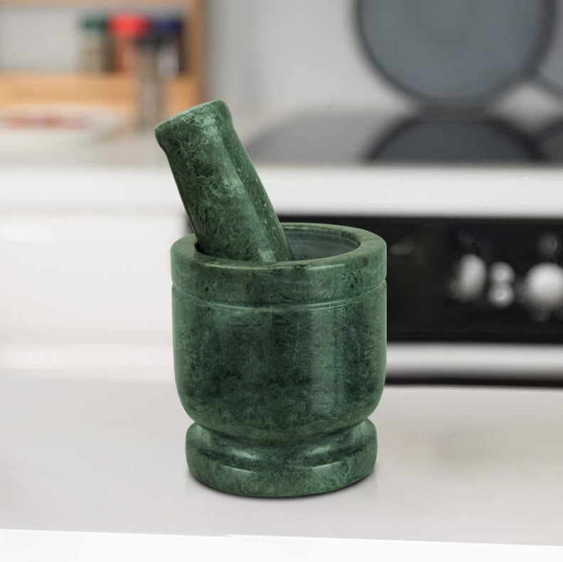 Mortar and Pestle, Imam Dasta Green Marble - Handicraft Bazaar