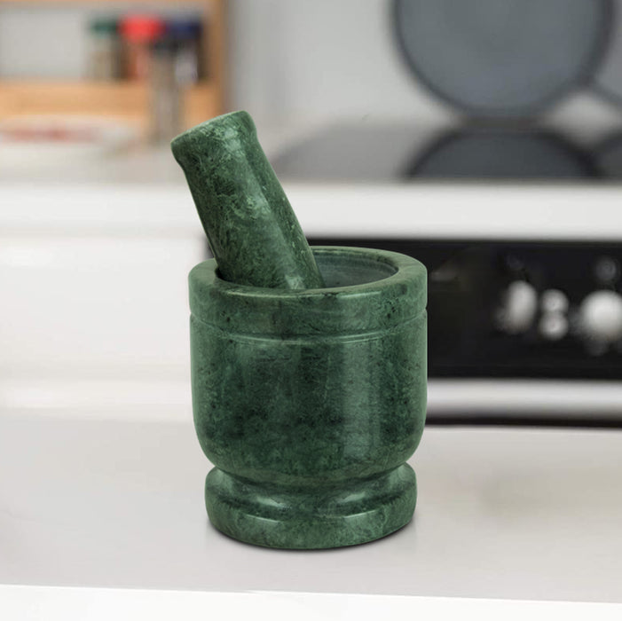 Mortar and Pestle, Green Marble - Handicraft Bazaar