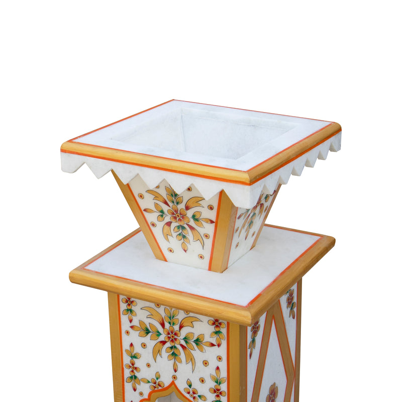 Marble Tulsi Pot, Traditional Painting (Large) - Handicraft Bazaar