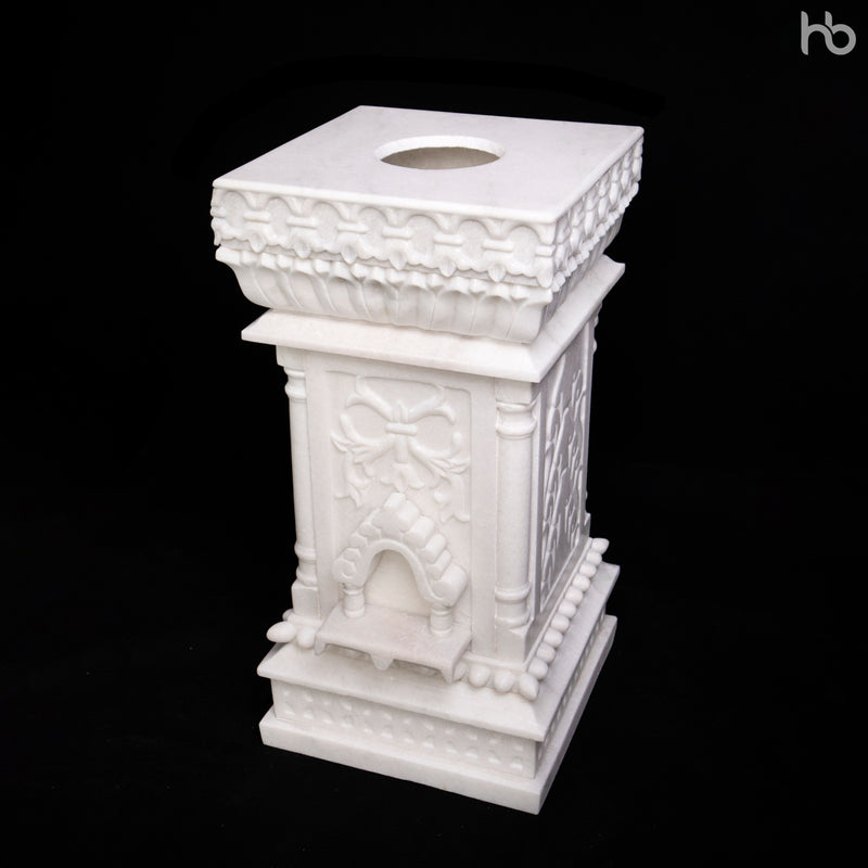 Marble Tulsi Pot, White Marble Carving - Handicraft Bazaar