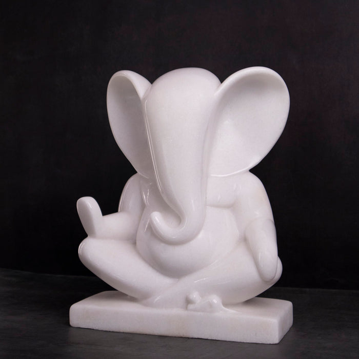 Lord Ganesh, Modern Art White Marble Statue - Handicraft Bazaar