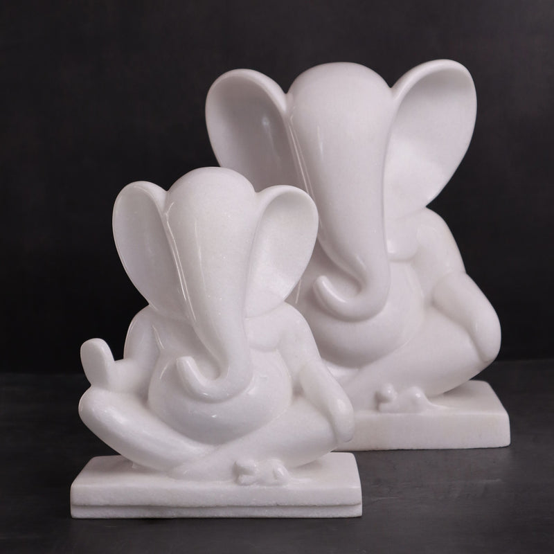 Lord Ganesh, Modern Art White Marble Statue - Handicraft Bazaar