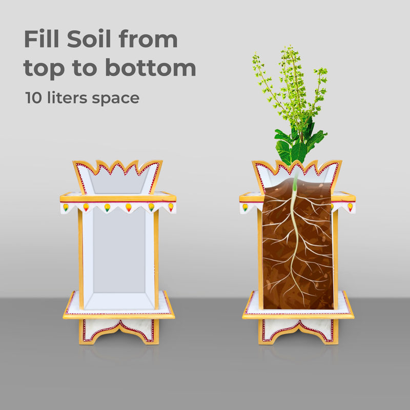 Marble Tulsi Pot, Traditional Painting (Small) - Handicraft Bazaar