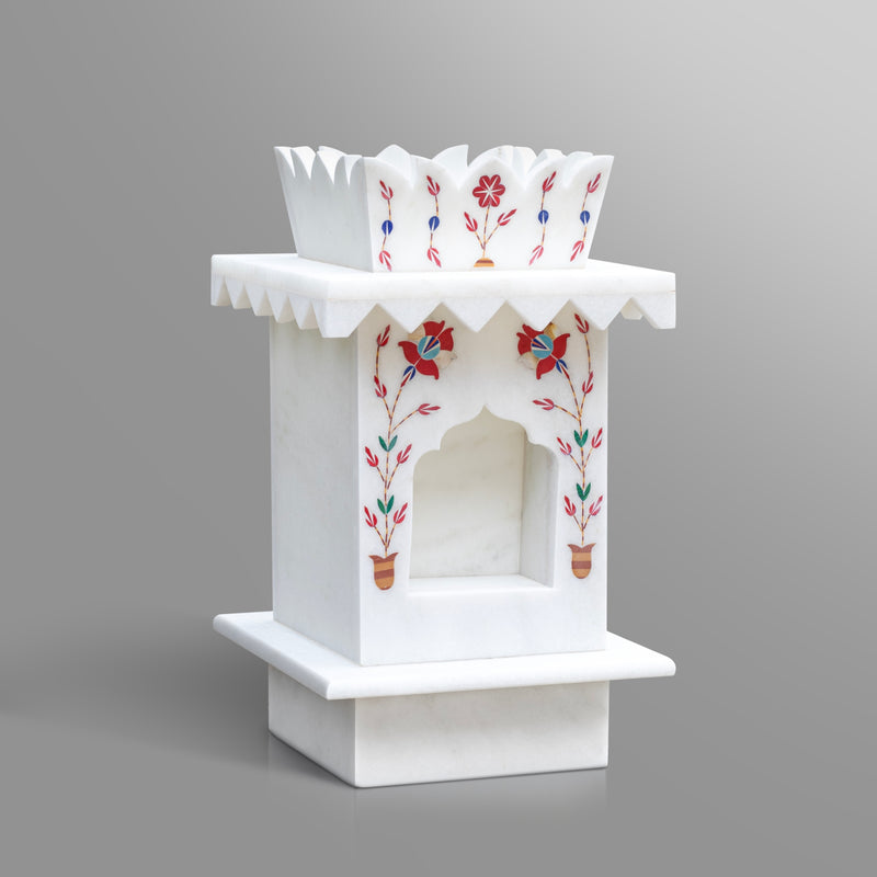 Marble Tulsi Pot, White Inlay (Small) - Handicraft Bazaar