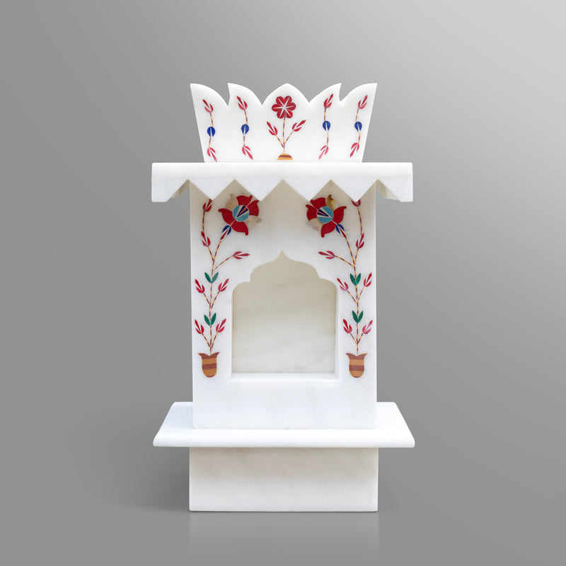 Marble Tulsi Pot, White Inlay (Small) - Handicraft Bazaar