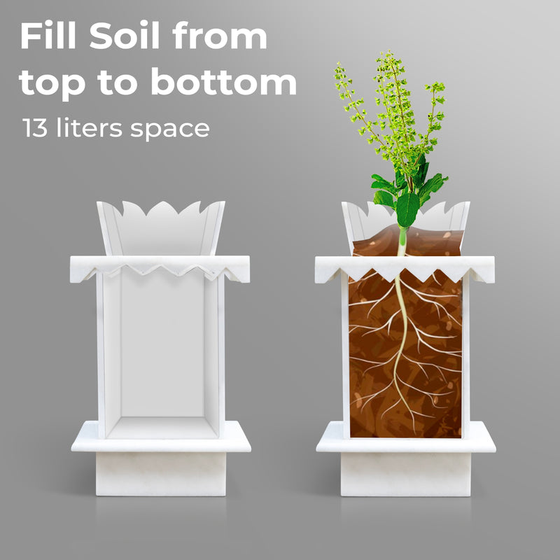 Marble Tulsi Pot, White Inlay (Small) - Handicraft Bazaar