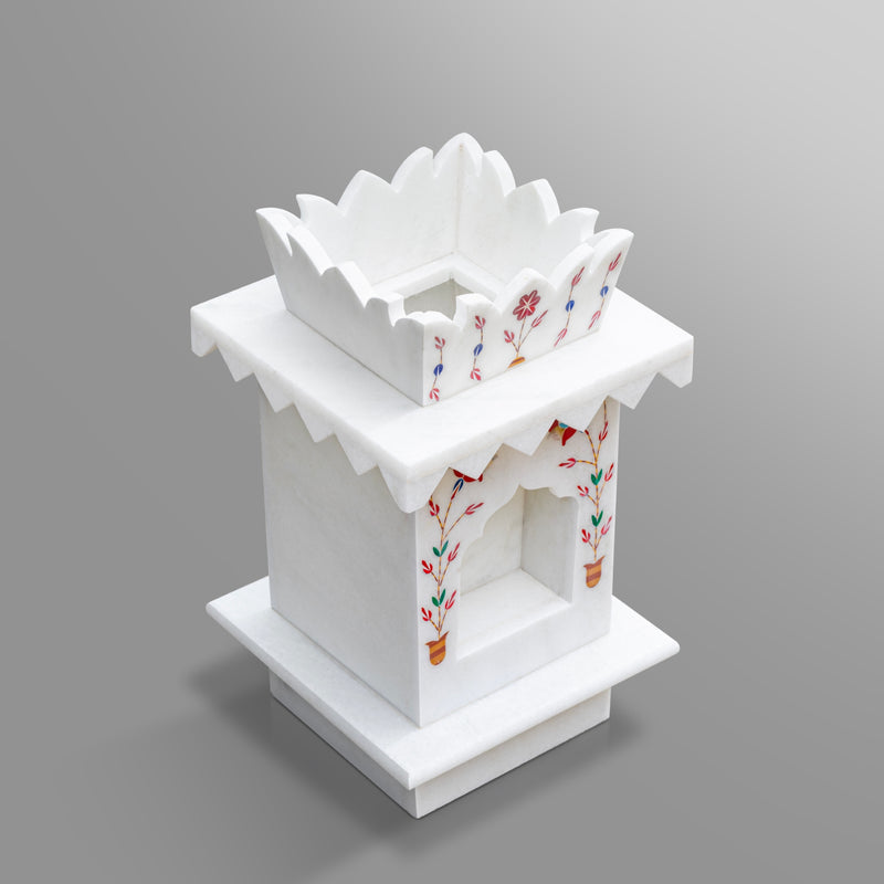 Marble Tulsi Pot, White Inlay (Small) - Handicraft Bazaar
