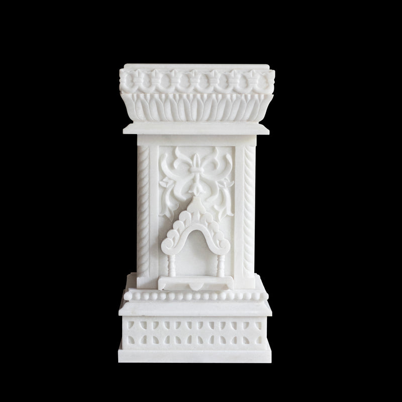 Marble Tulsi Pot, White Marble Carving - Handicraft Bazaar