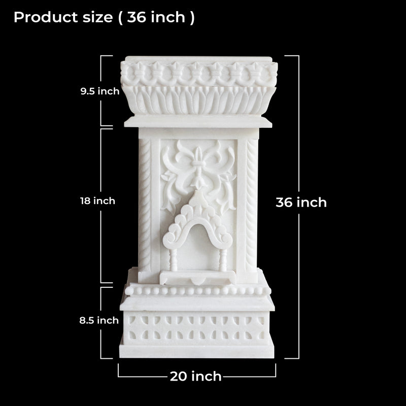 Marble Tulsi Pot, White Marble Carving - Handicraft Bazaar
