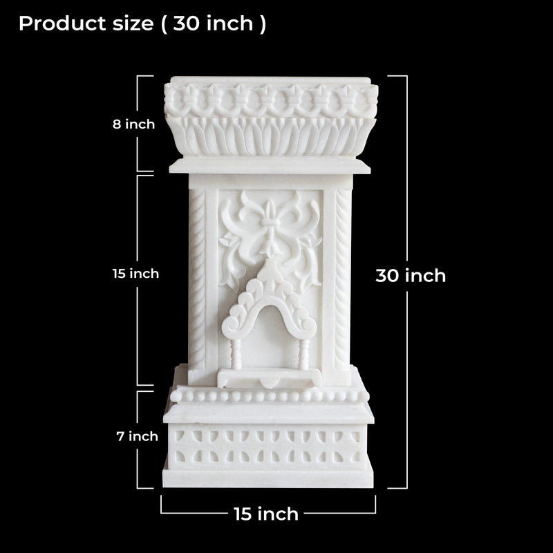 Marble Tulsi Pot, White Marble Carving - Handicraft Bazaar