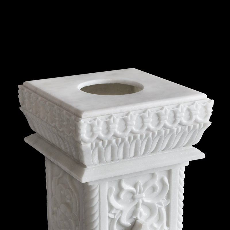 Marble Tulsi Pot, White Marble Carving - Handicraft Bazaar
