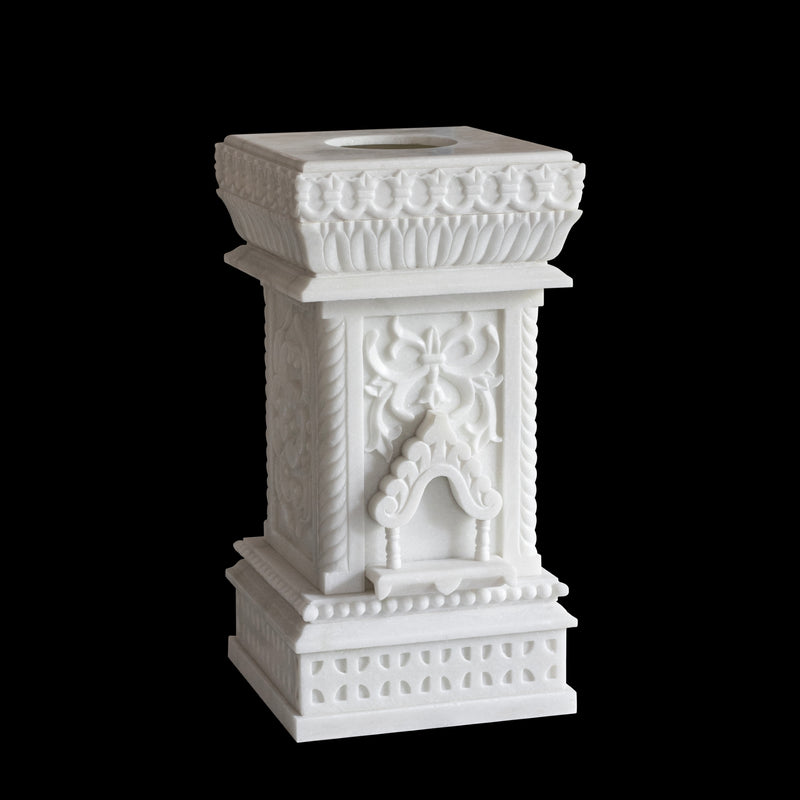 Marble Tulsi Pot, White Marble Carving - Handicraft Bazaar