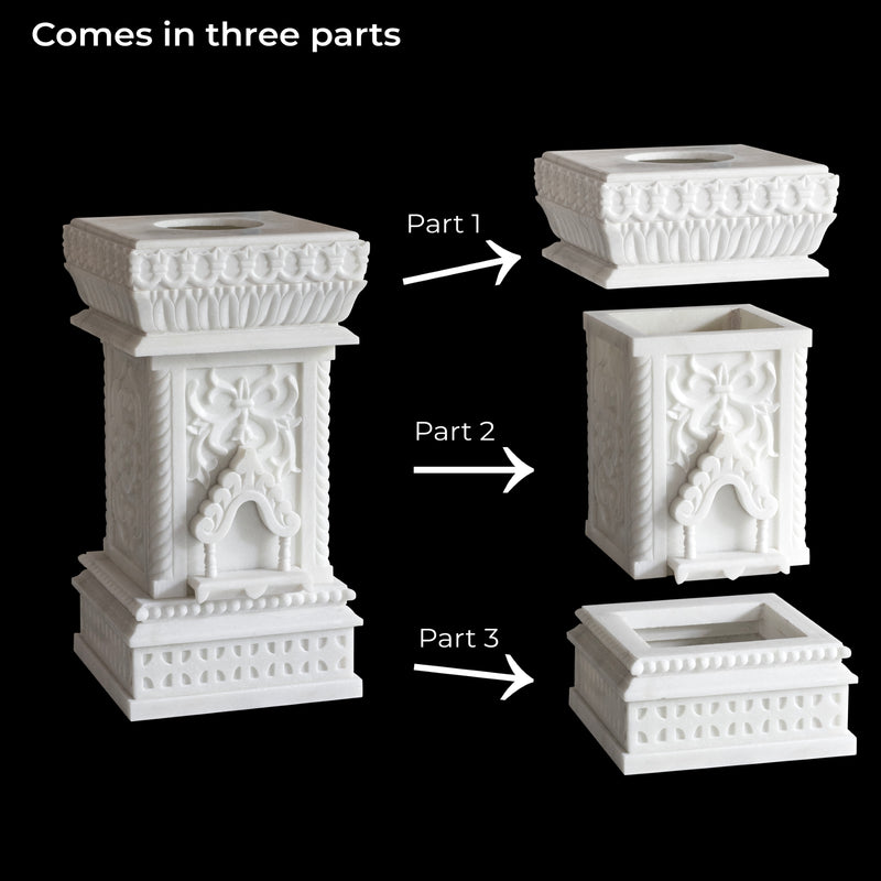 Marble Tulsi Pot, White Marble Carving - Handicraft Bazaar