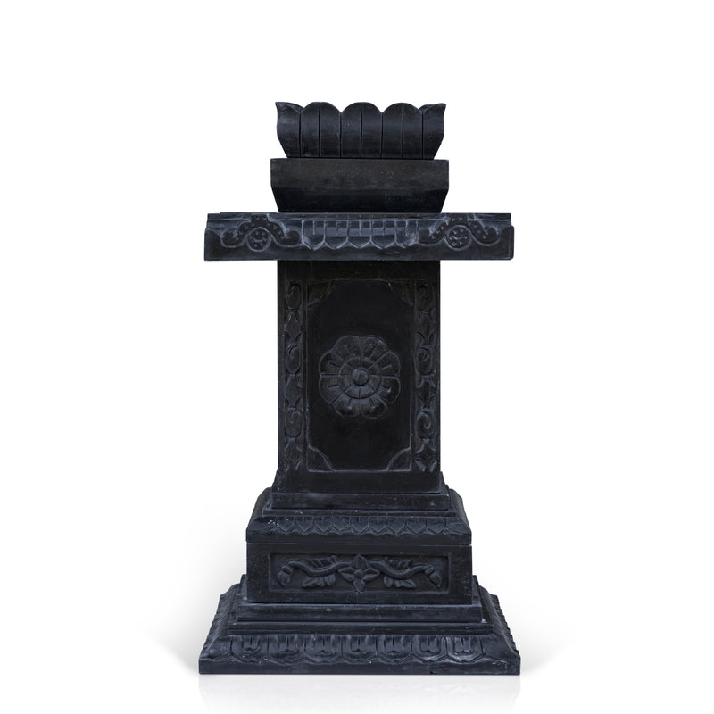 Marble Tulsi Pot, Black Marble Carving - Handicraft Bazaar