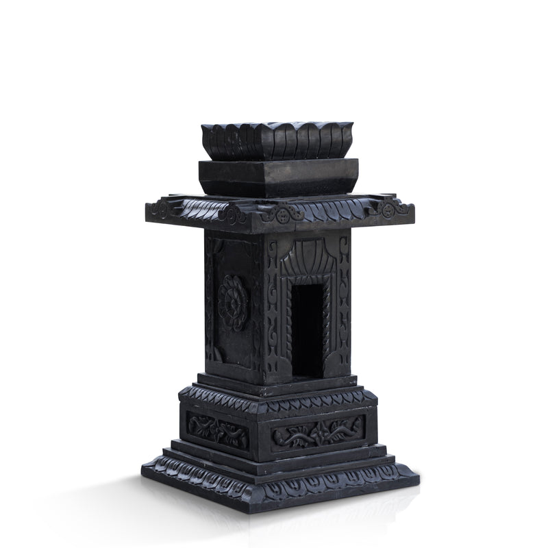 Marble Tulsi Pot, Black Marble Carving - Handicraft Bazaar