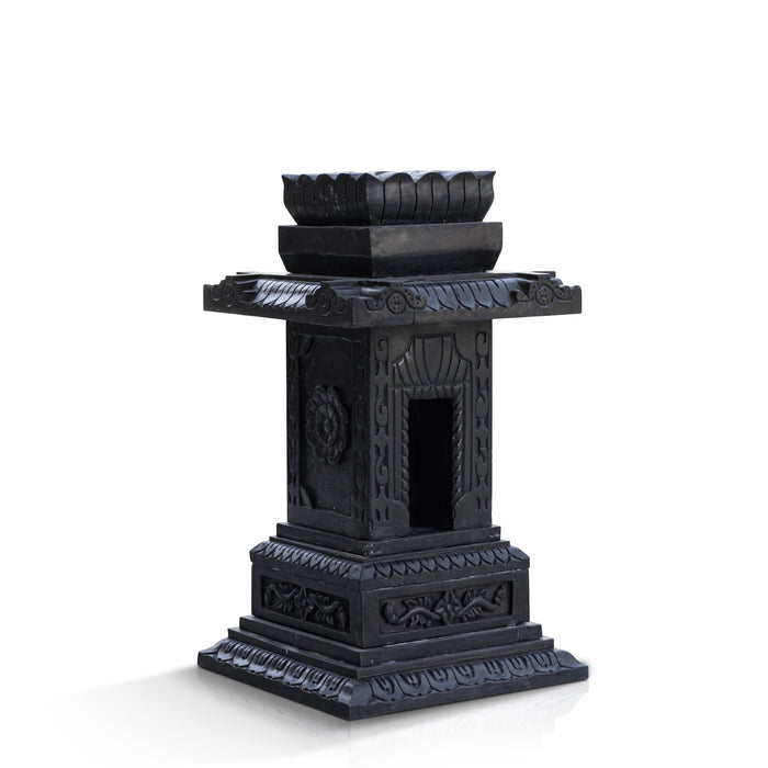 Marble Tulsi Pot, Black Marble Carving - Handicraft Bazaar