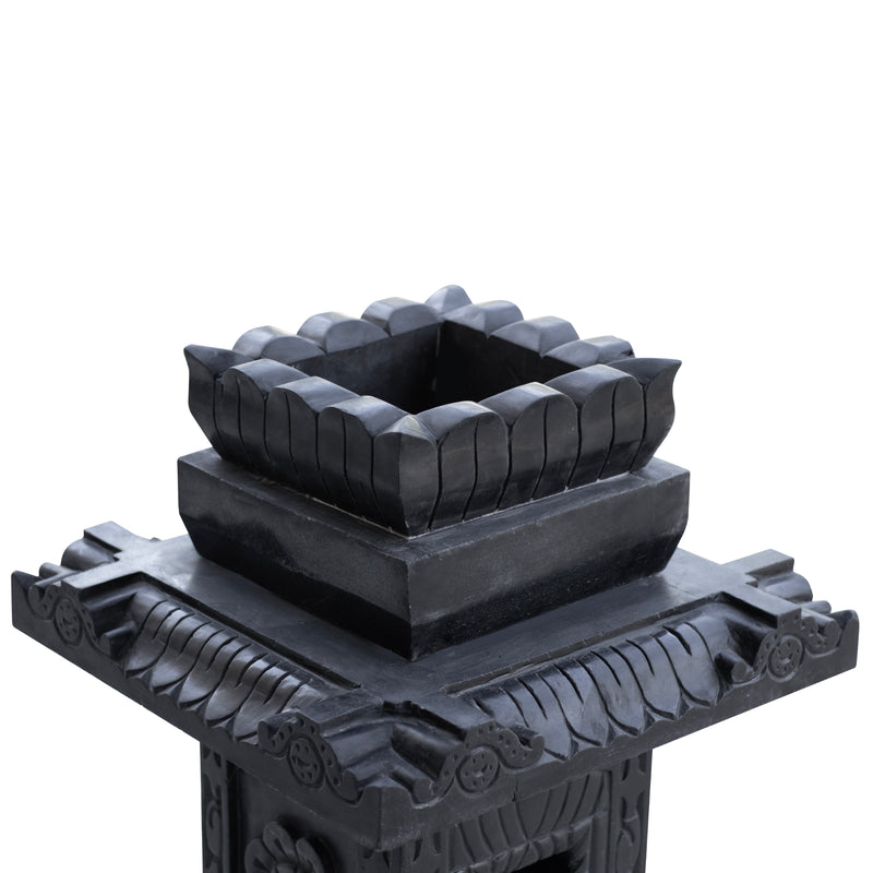 Marble Tulsi Pot, Black Marble Carving - Handicraft Bazaar