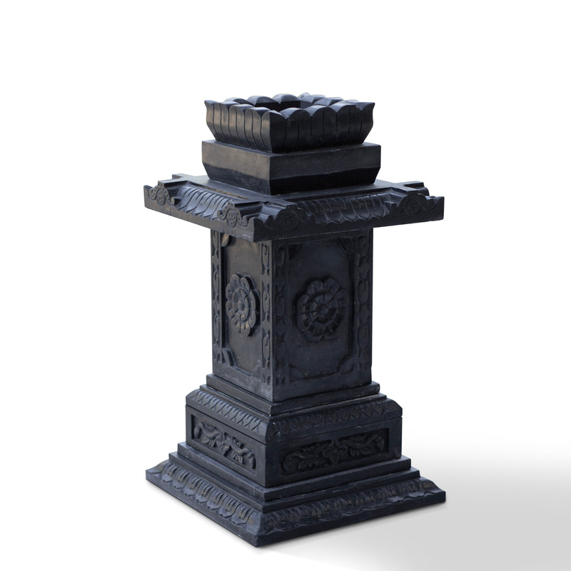 Marble Tulsi Pot, Black Marble Carving - Handicraft Bazaar