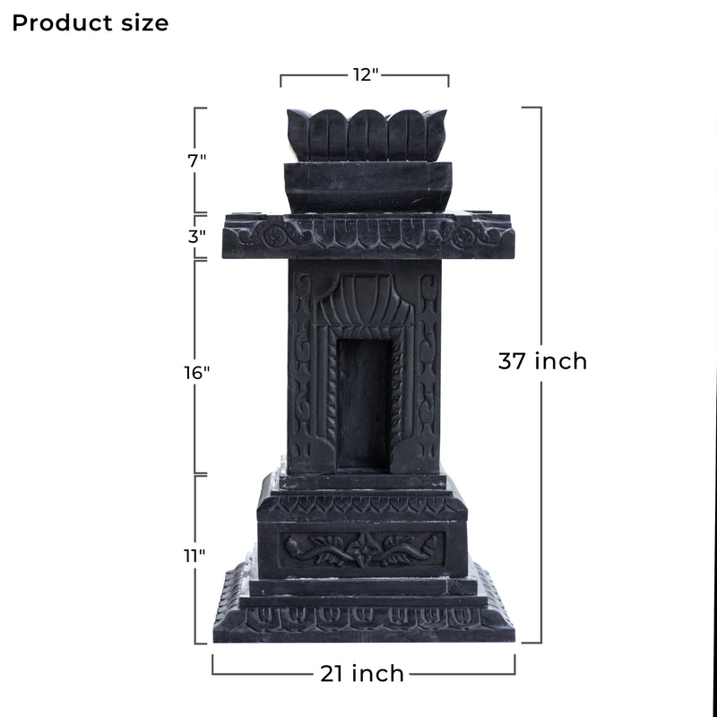 Marble Tulsi Pot, Black Marble Carving - Handicraft Bazaar
