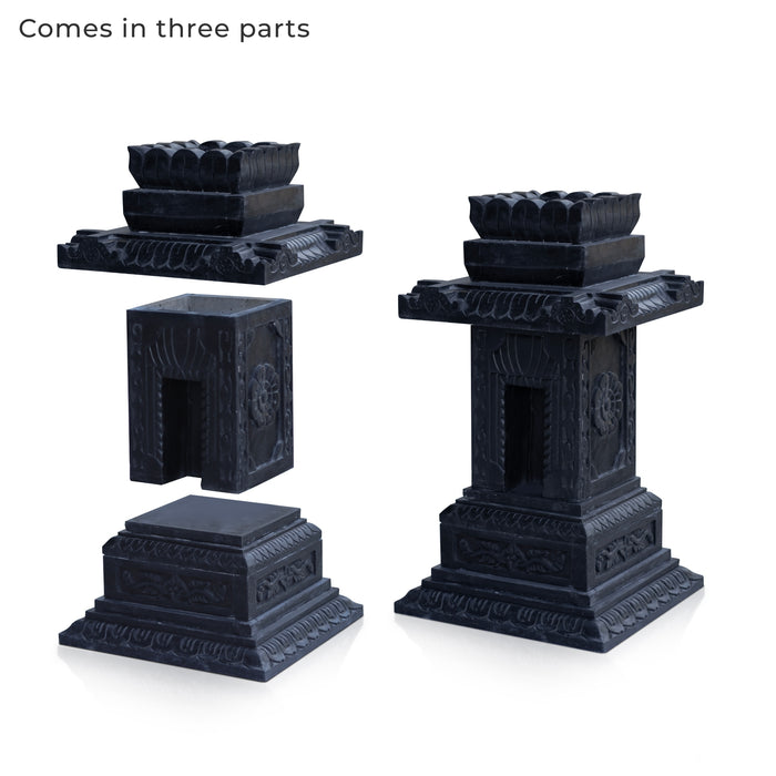 Marble Tulsi Pot, Black Marble Carving - Handicraft Bazaar
