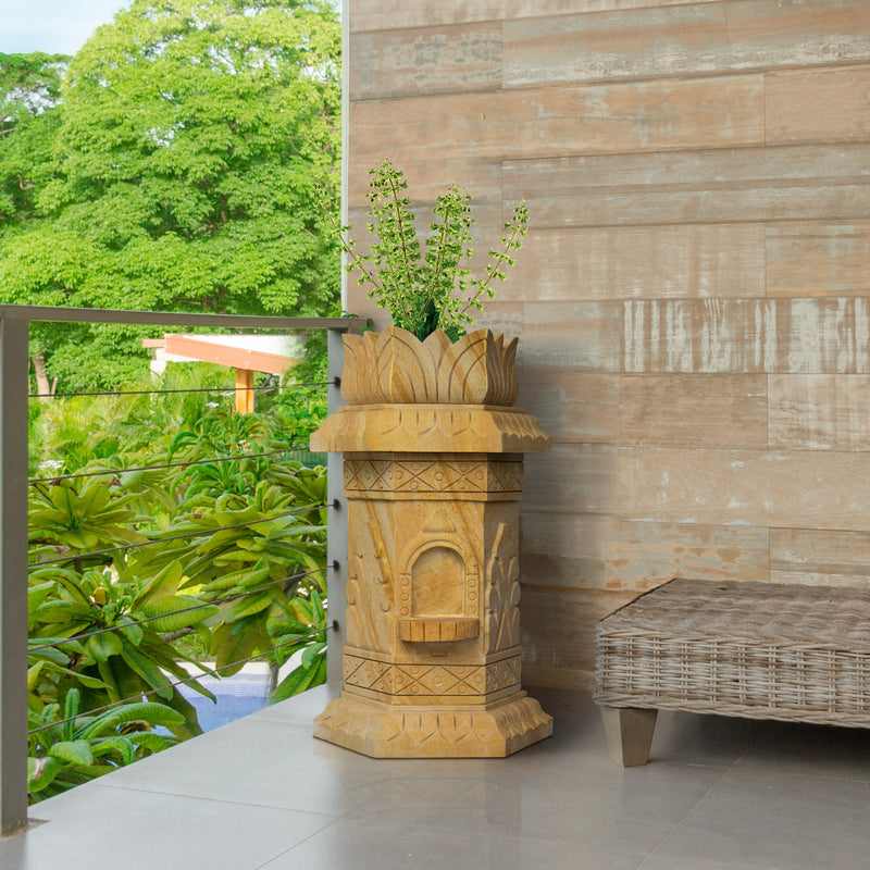 Sandstone Tulsi Pot(Small)  - Handicraft Bazaar