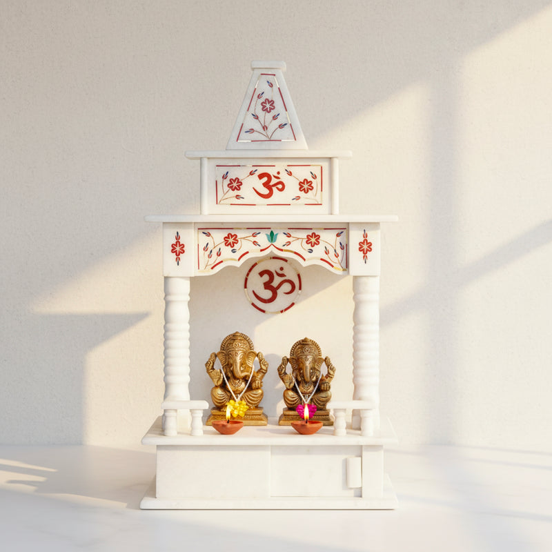 Marble Temple Red Inlay(18 inches) - Handicraft Bazaar