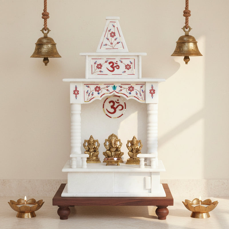 Marble Temple Red Inlay(18 inches) - Handicraft Bazaar